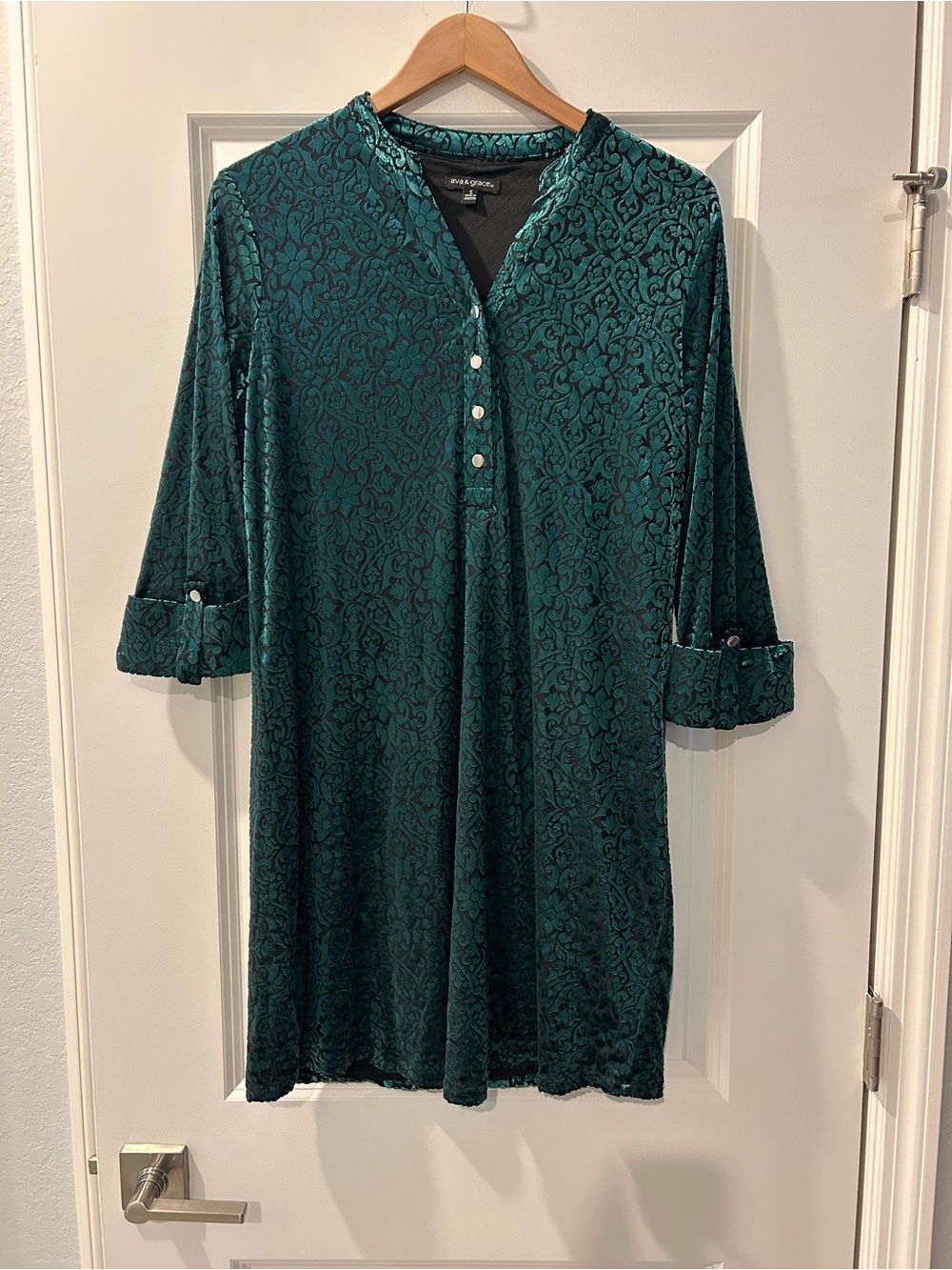 Ava & Grace Teal Green Floral Burnout Velvet Tunic Dress